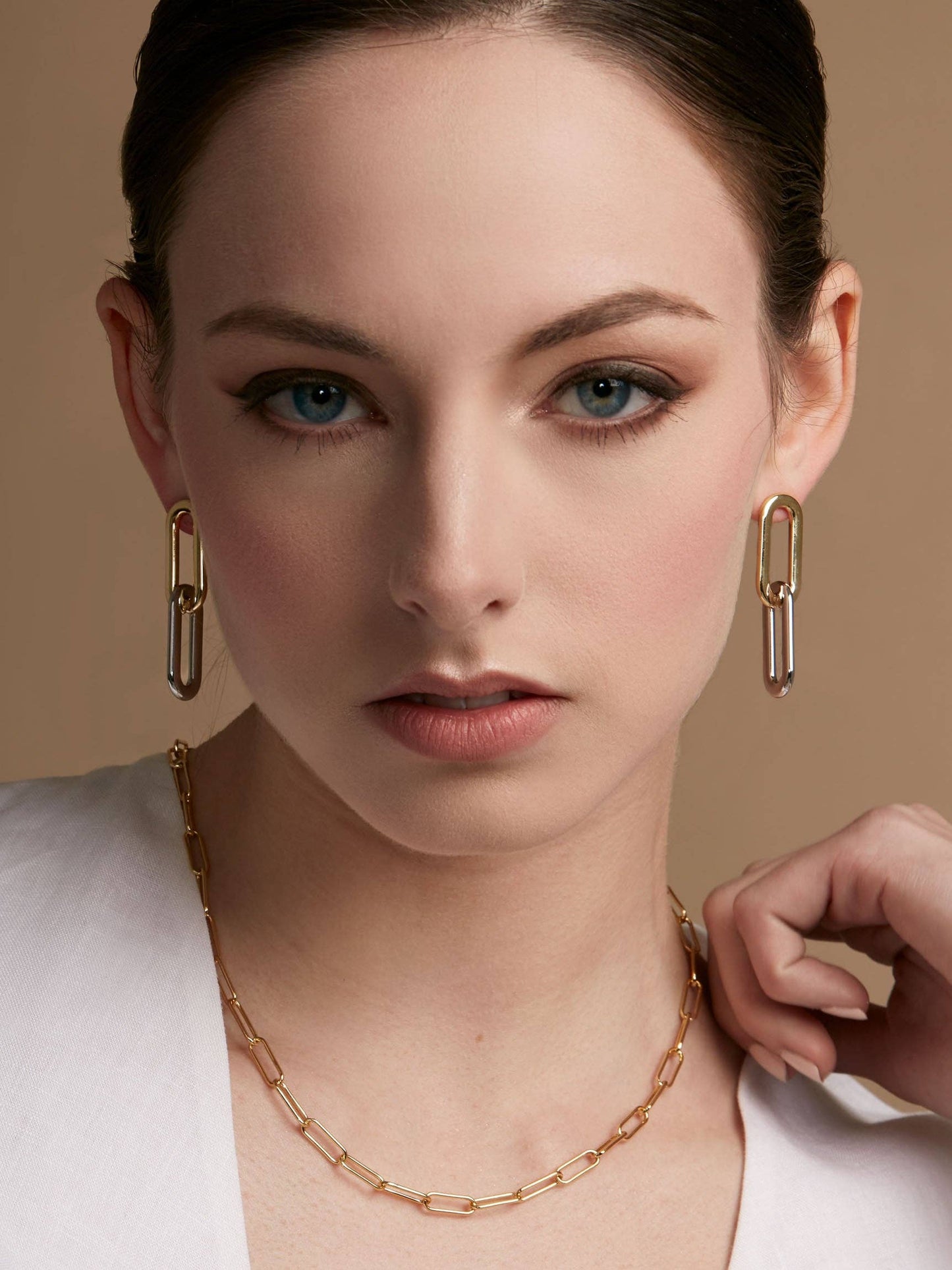 Two Tone Cable Link Drop Earrings: Gold/Silver