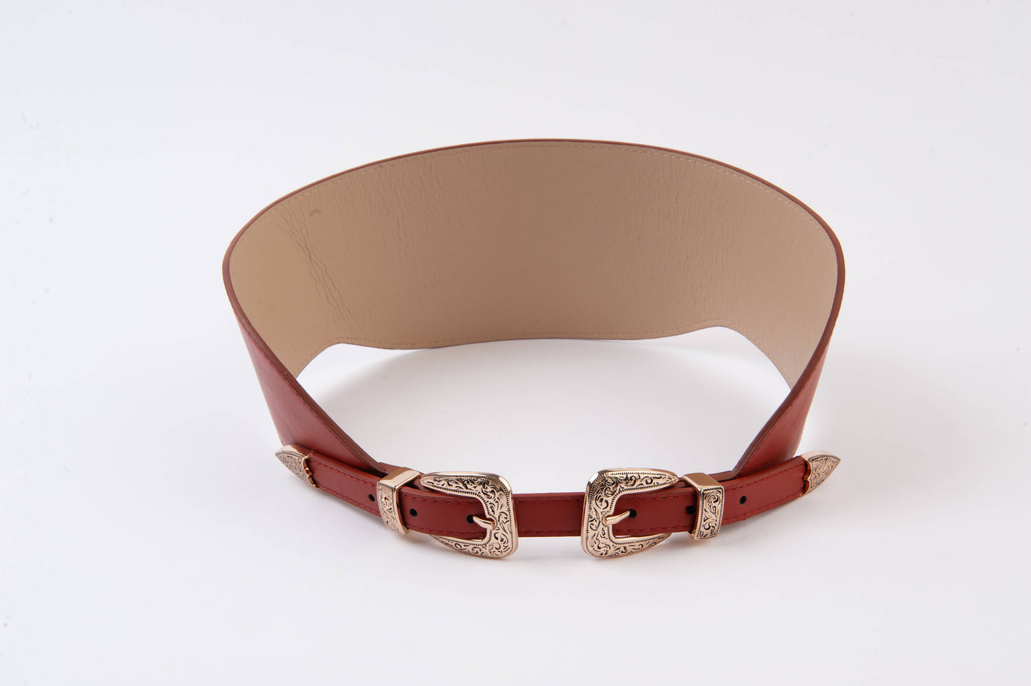 DOUBLE WESTERN BUCKLE CORSETTE BELT - RUST