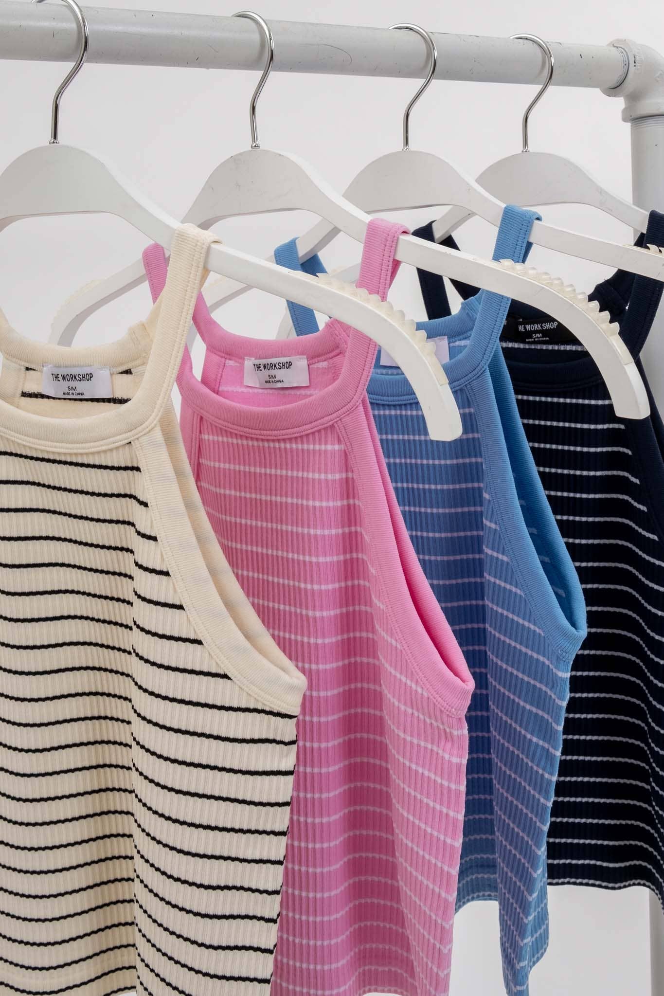 STRIPED ROUND NECK KNIT TANK: BLUE