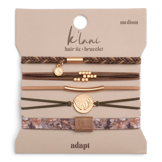 K'lani "Adapt" Camo, Gold Charm Antler Hair Tie Bracelet Set
