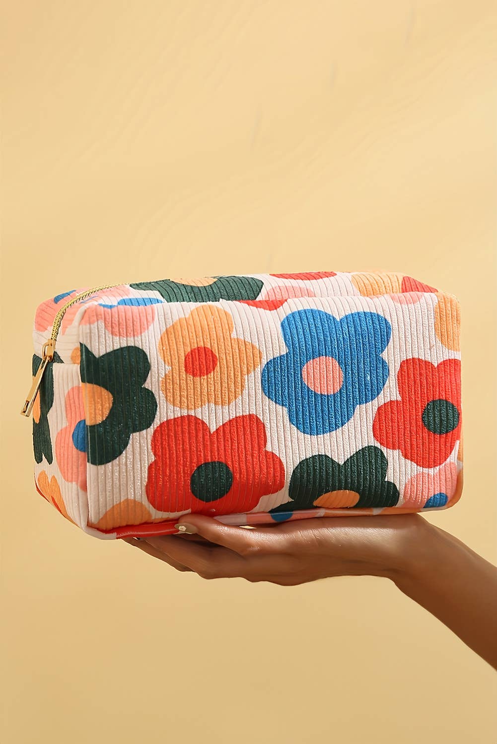 Flower Print Corduroy Cosmetic Bag