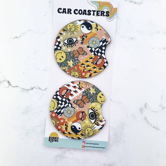 Car Coasters, Orange Retro Collage Style