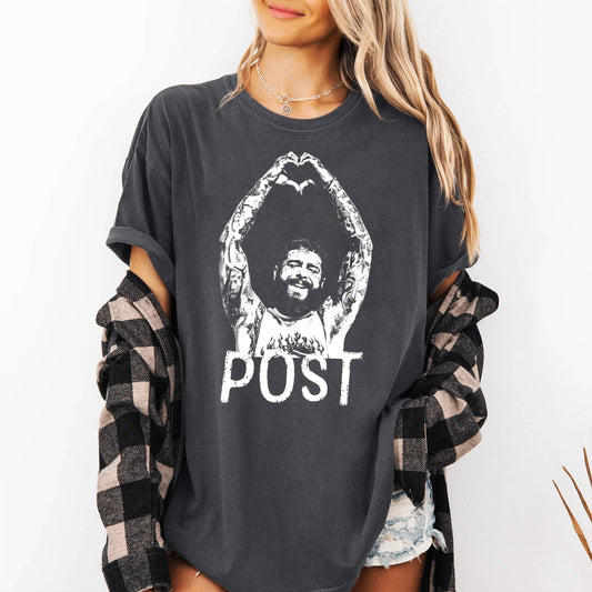 Post Malone Heart Concert Graphic Tee Shirt: Gray