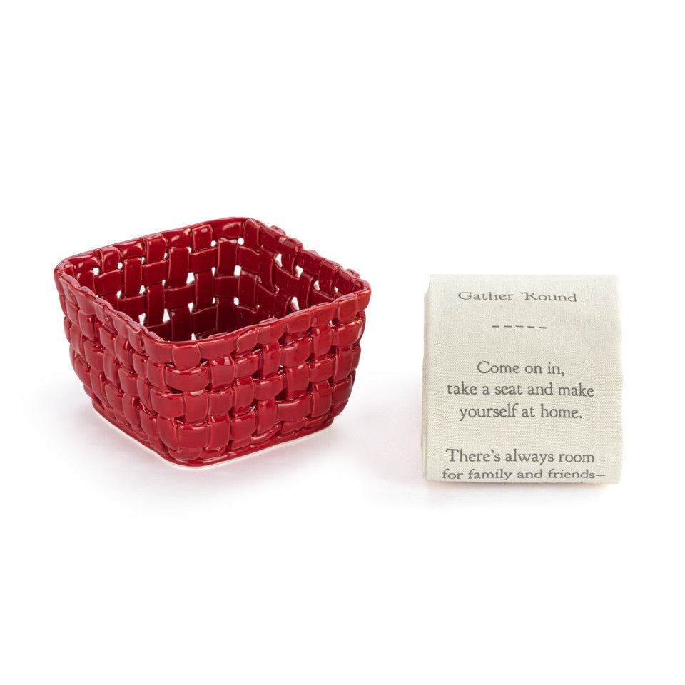 Red Ceramic Berry Dish with Towel