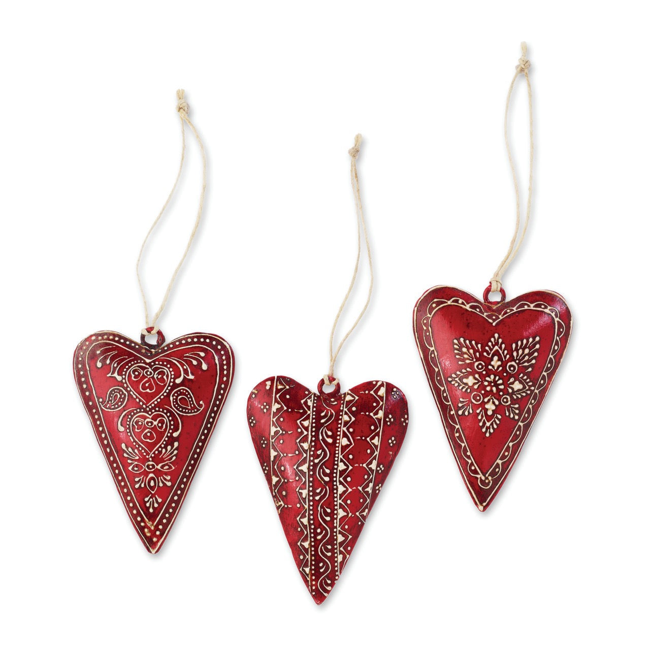 Small Metal Heart Ornaments - 3 Assorted