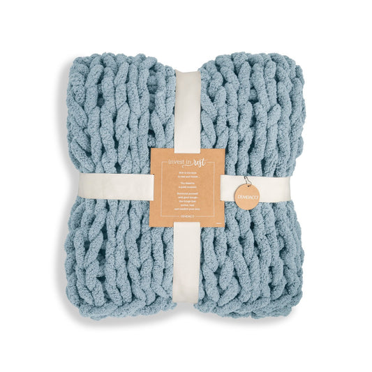 Chunky Knit Throw Blanket - Denim