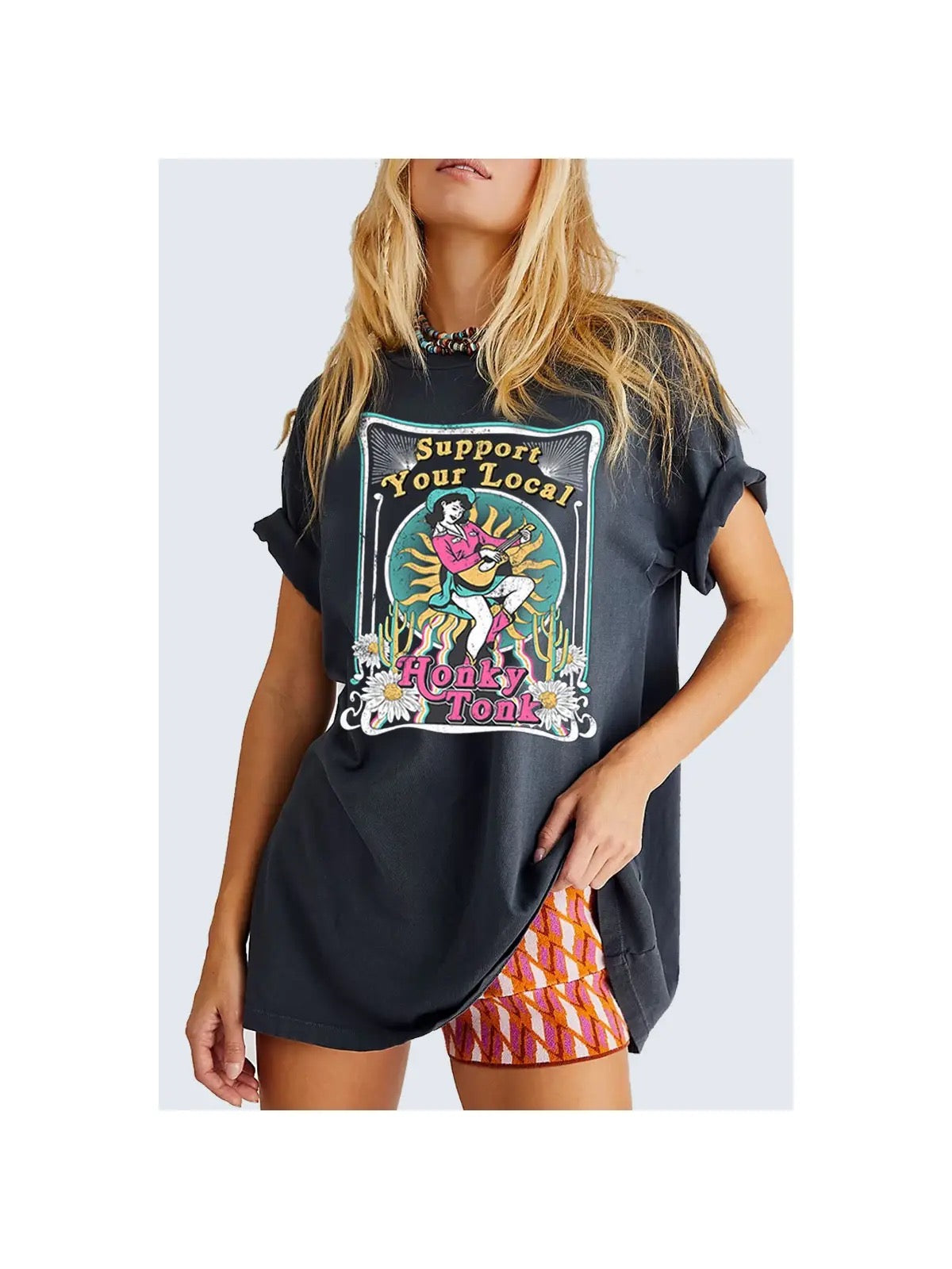 HONKY TONK OVERSIZED GRAPHIC TEE: Mineral Black