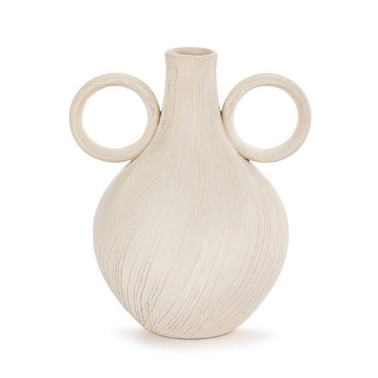 Cream Ceramic Double Handle Jug Vase