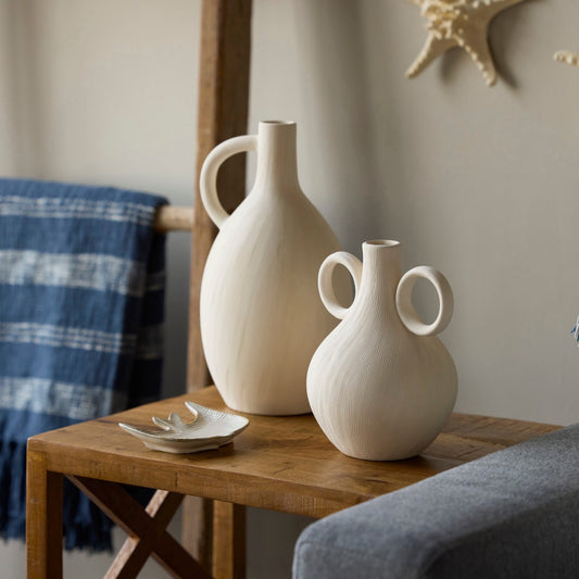 Cream Ceramic Double Handle Jug Vase