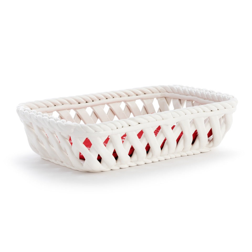 Christmas Ceramic Bread Basket with Red Tea Towel