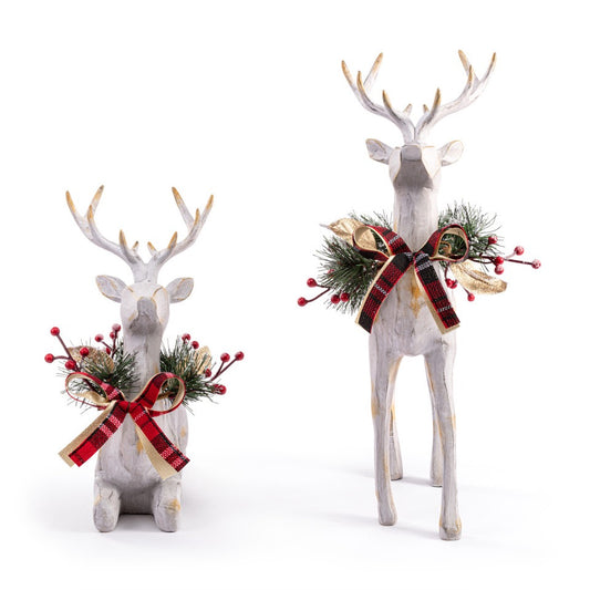 Large Wood Reindeer with Holly Figures