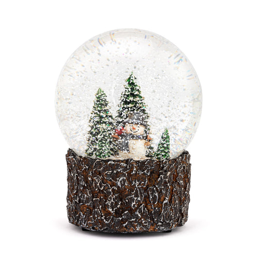 Musical Snowman and Tree Wood Base Snow Globe