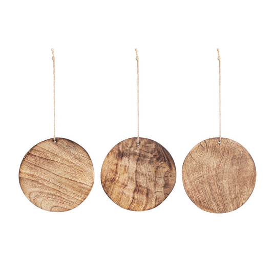 Round Whitewashed Wood Snowflake Ornaments