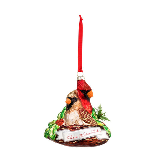 Blown Glass Cardinal Nest Ornament