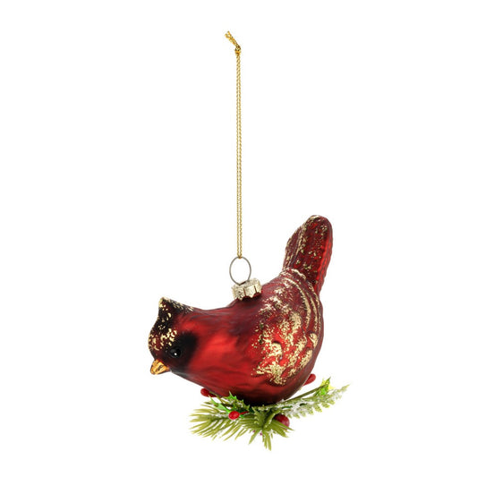 Red & Gold Cardinal with Holly Ornament