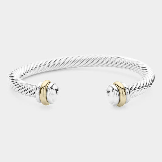 Twisted Rope Cuff Bracelet: Silver