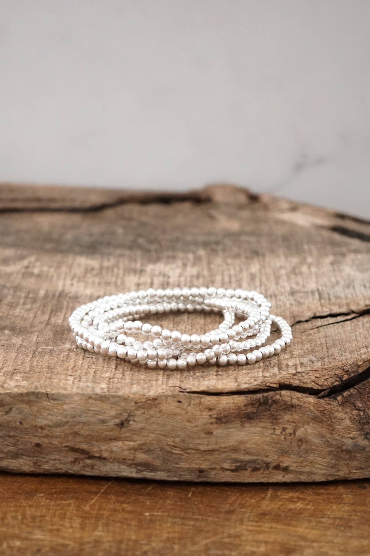 Small ball beads bracelet stack of 5 bracelets - Silver
