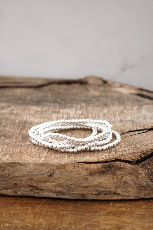 Small ball beads bracelet stack of 5 bracelets - Silver