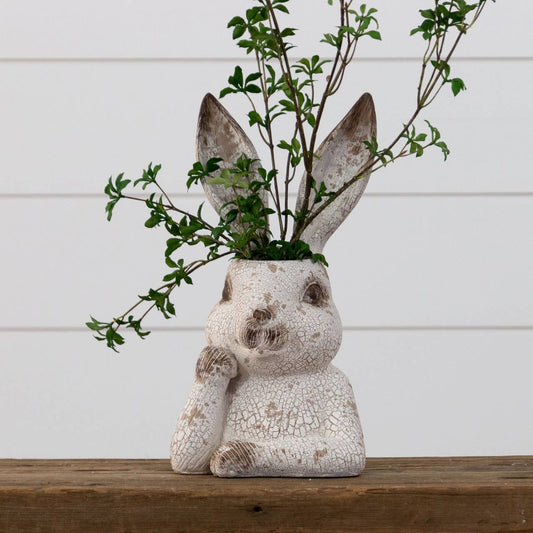 Distressed Rabbit Head Planter