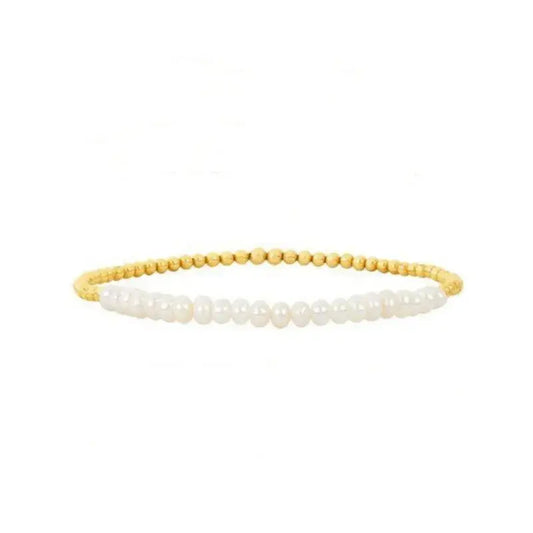 18K Gold Plated Copper Pearl and Gold Beaded Ball Bracelet