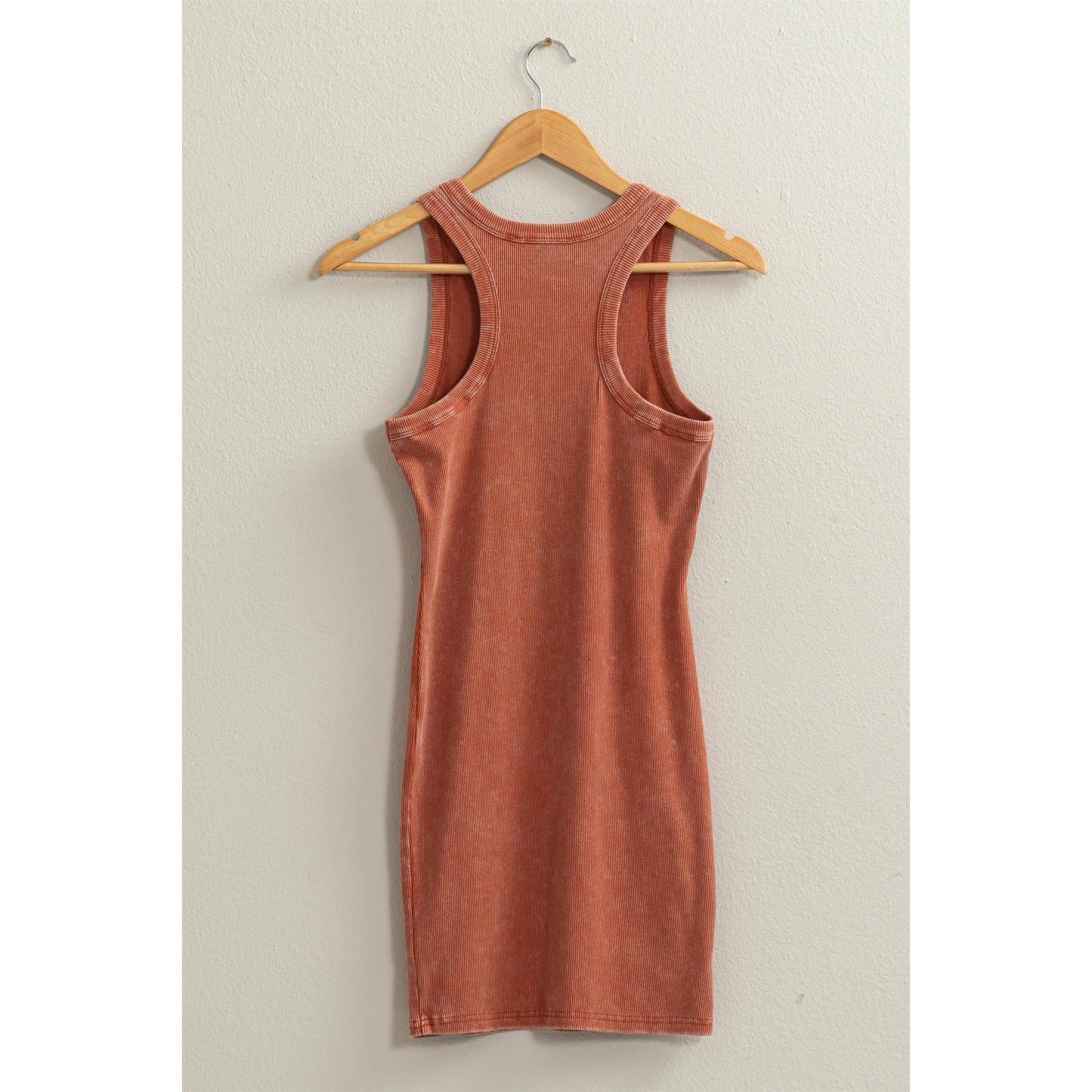 ACID WASHED RIBBED MINI DRESS: MOCHA BROWN