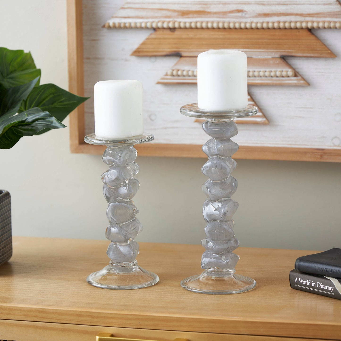 Glass Stacked Stone Candle Holders