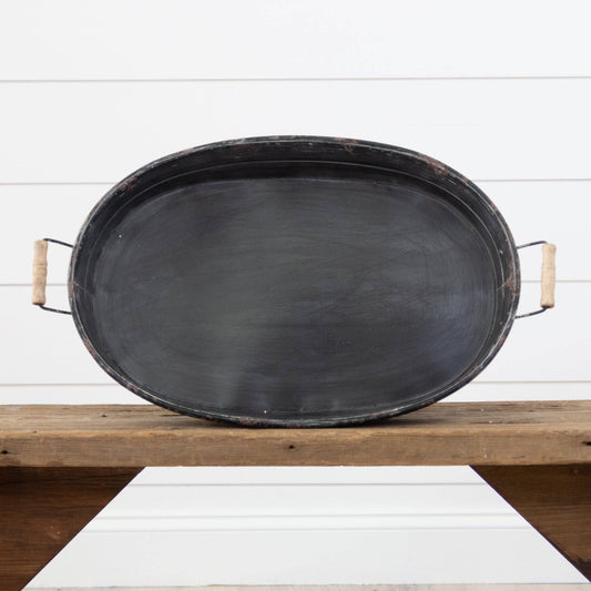 Distressed Black Metal Tray With Handles