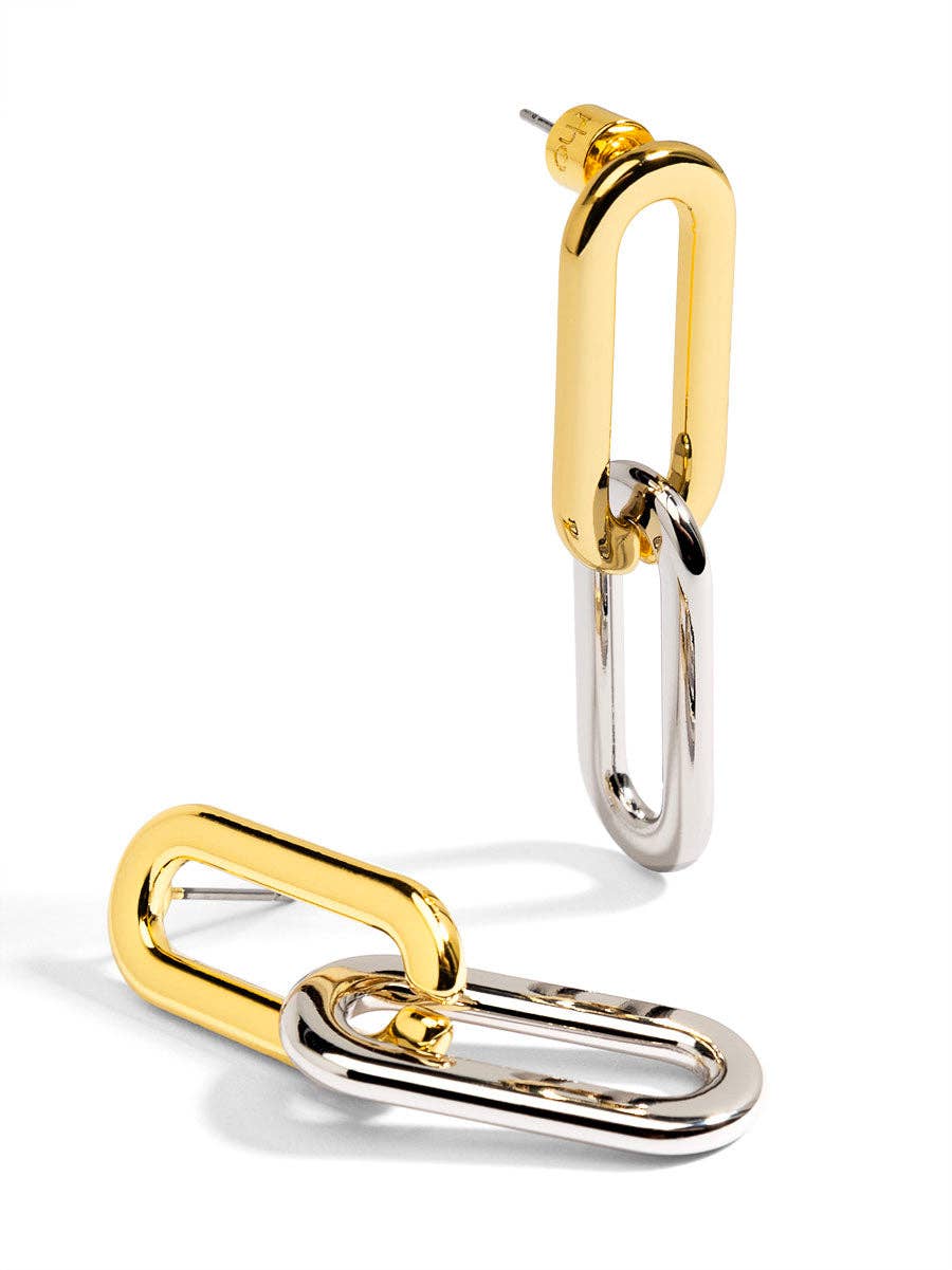 Two Tone Cable Link Drop Earrings: Gold/Silver