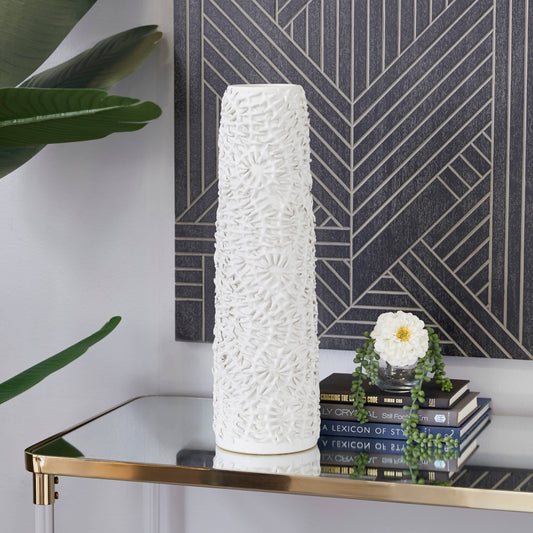 White Ceramic Embossed Floral Vase