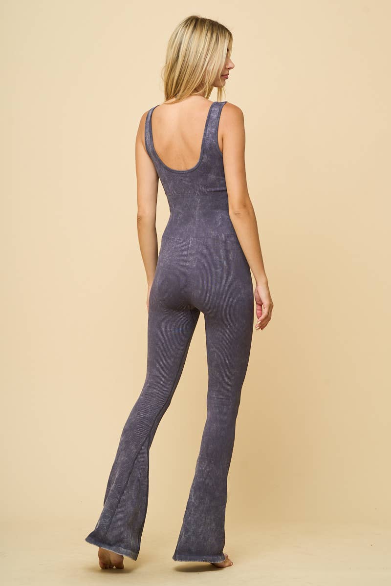 WASHED TANK FIT&FLARE JUMPSUIT: Cool grey