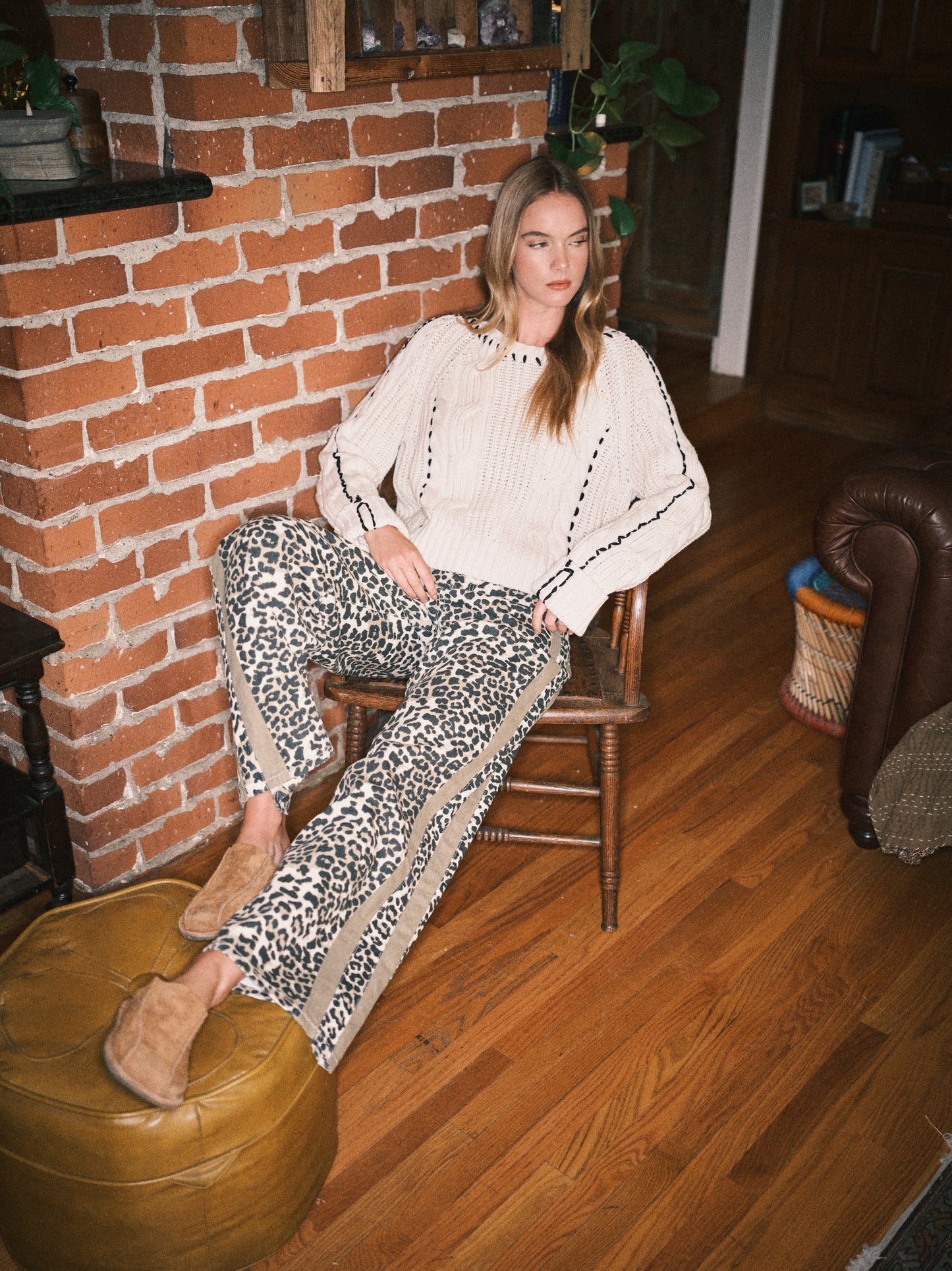 Leopard Slouchy Straight Jeans