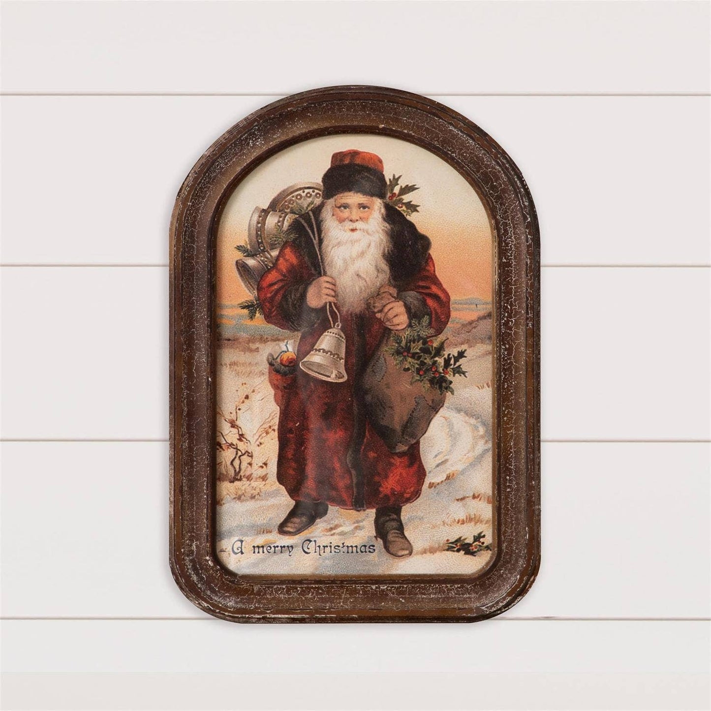 Arched Wood Framed Santa Print