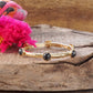 Jeweled Golden Bangle with semi precious stone dots: Shiny Gold - Pink Rose quartz