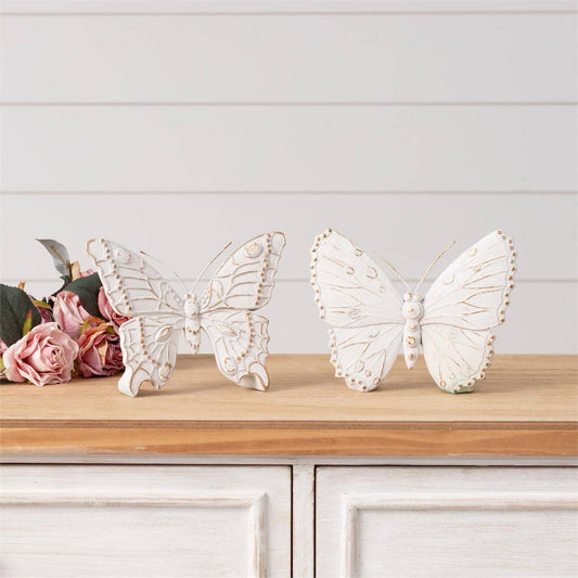 White And Gold Distressed Tabletop Butterfly