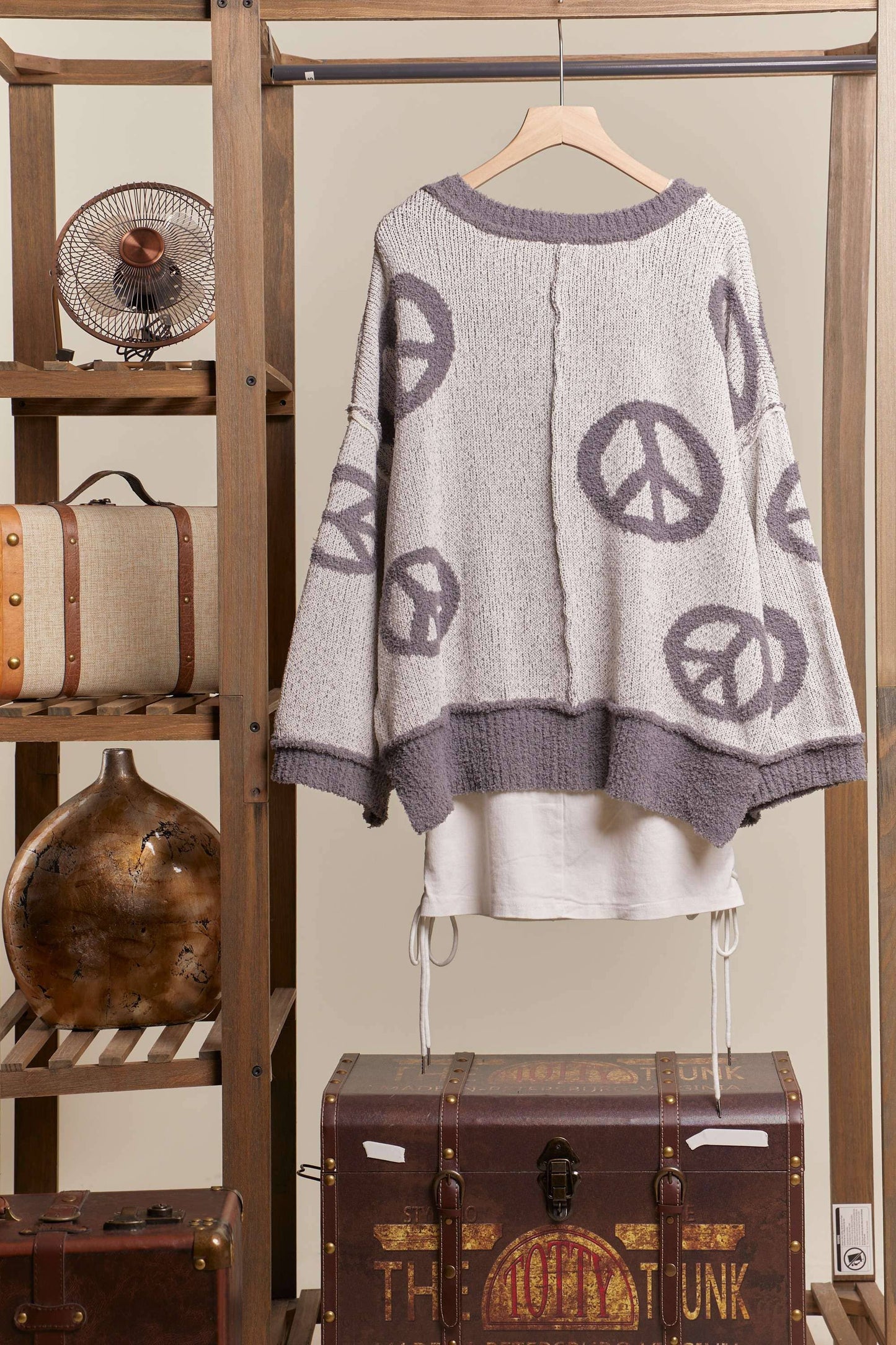 V Neck Peace Embroidered Sweater