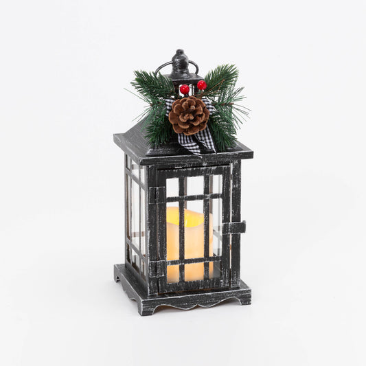 Holiday 10.8"H B/O Lighted Metal Holiday Lantern w/ LED Candle