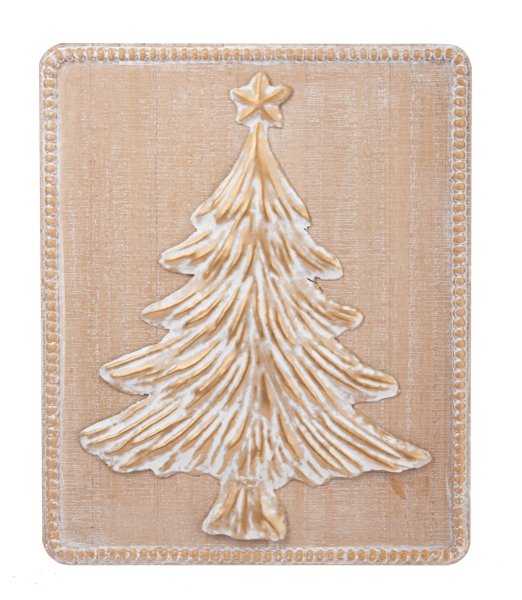 Beaded Framed Embossed Gold Christmas Tree Wall Decor