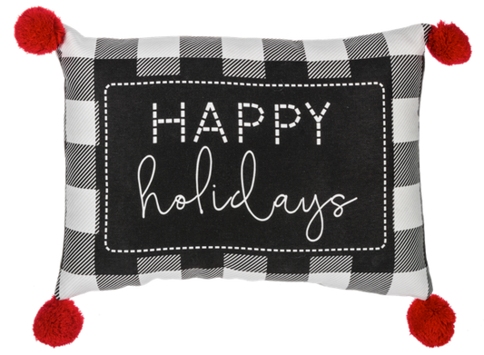 Happy Holidays Pillow with Pom Poms