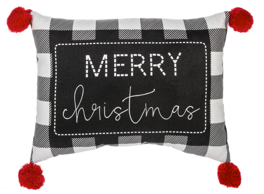 Merry Christmas Pillow with Pom Poms