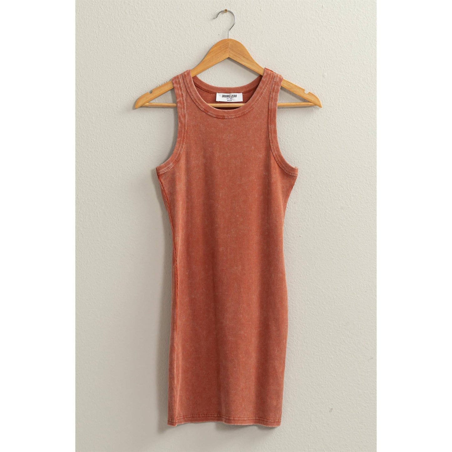 ACID WASHED RIBBED MINI DRESS: MOCHA BROWN