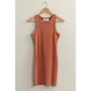 ACID WASHED RIBBED MINI DRESS: MOCHA BROWN