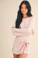 Long Sleeve Wrap Tie Front Dress: Pink / M