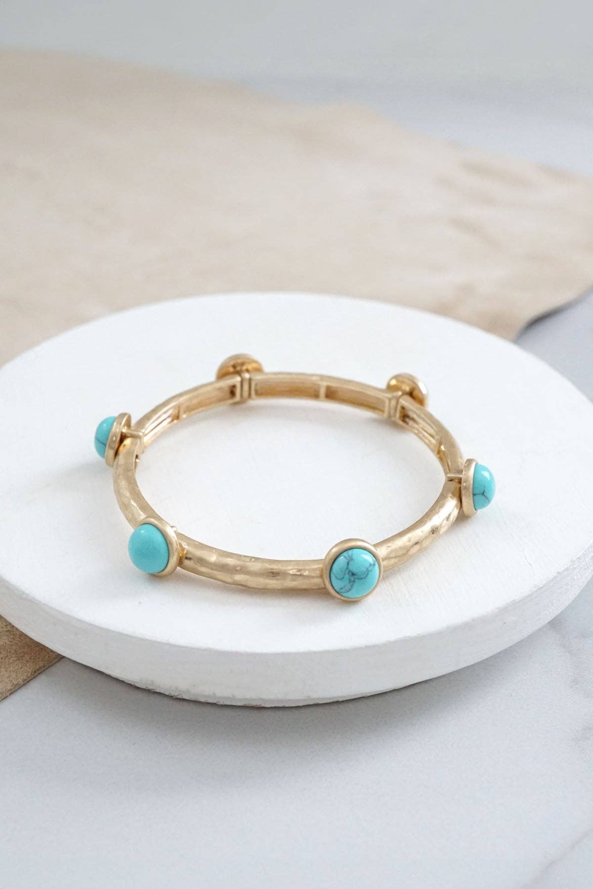 Jeweled Golden Bangle with semi precious stone dots: Shiny Gold - Pink Rose quartz