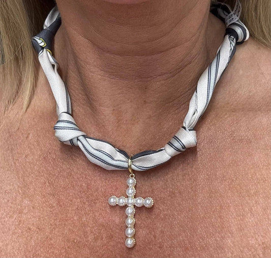 Knotted Scarf with Pearl Bubble Cross