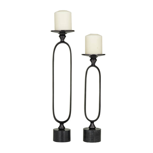 Black Aluminum & Marble Base Candle Holders