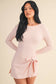 Long Sleeve Wrap Tie Front Dress: Pink / M