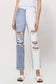 SUPER HIGH RISE SPLIT TWO TONED CUFFED MOM JEANS