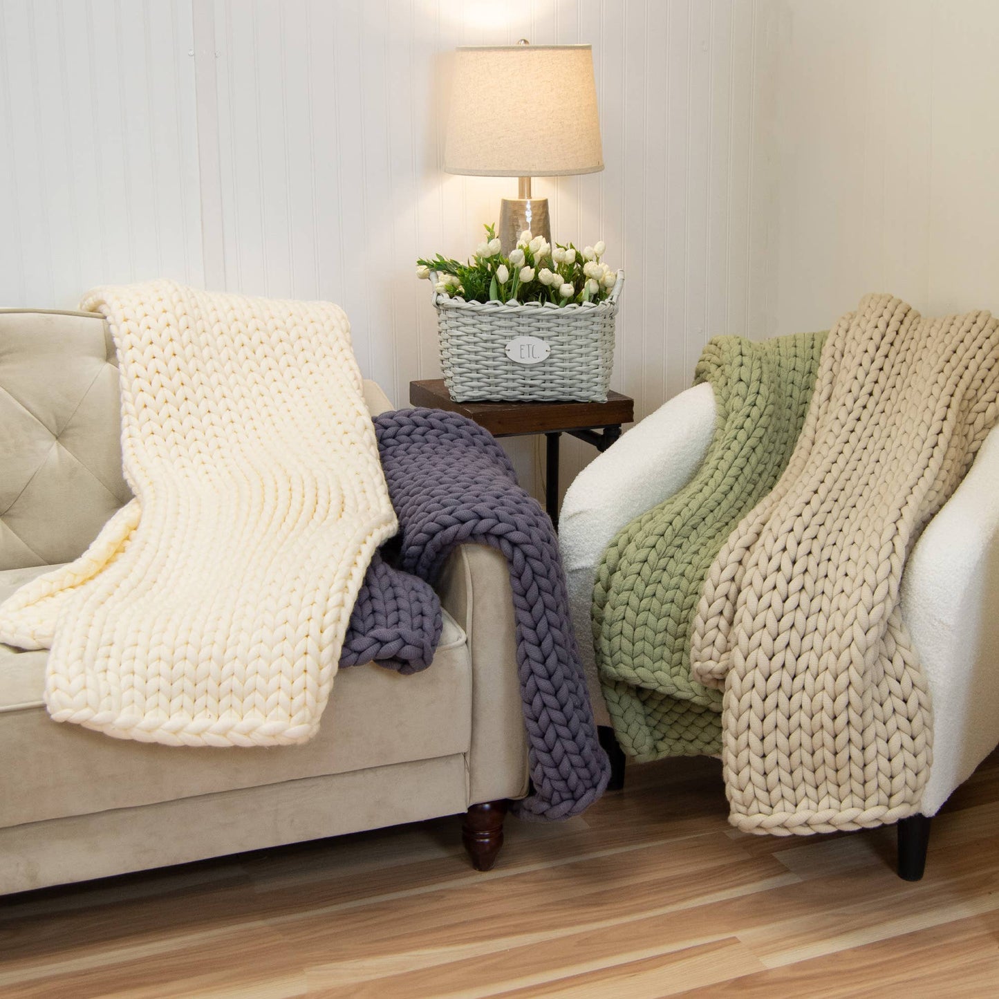 Chunky Knit Throw: Cream