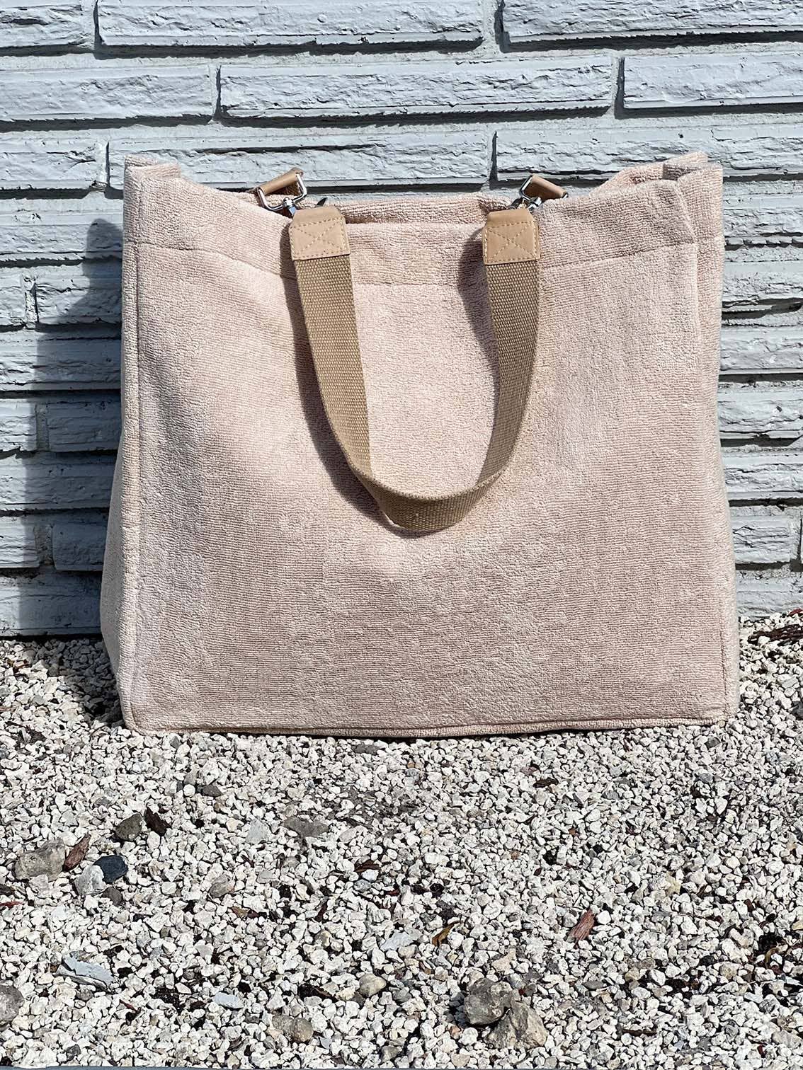 Solid Terry Plastic Lined Tote: Pearl Grey