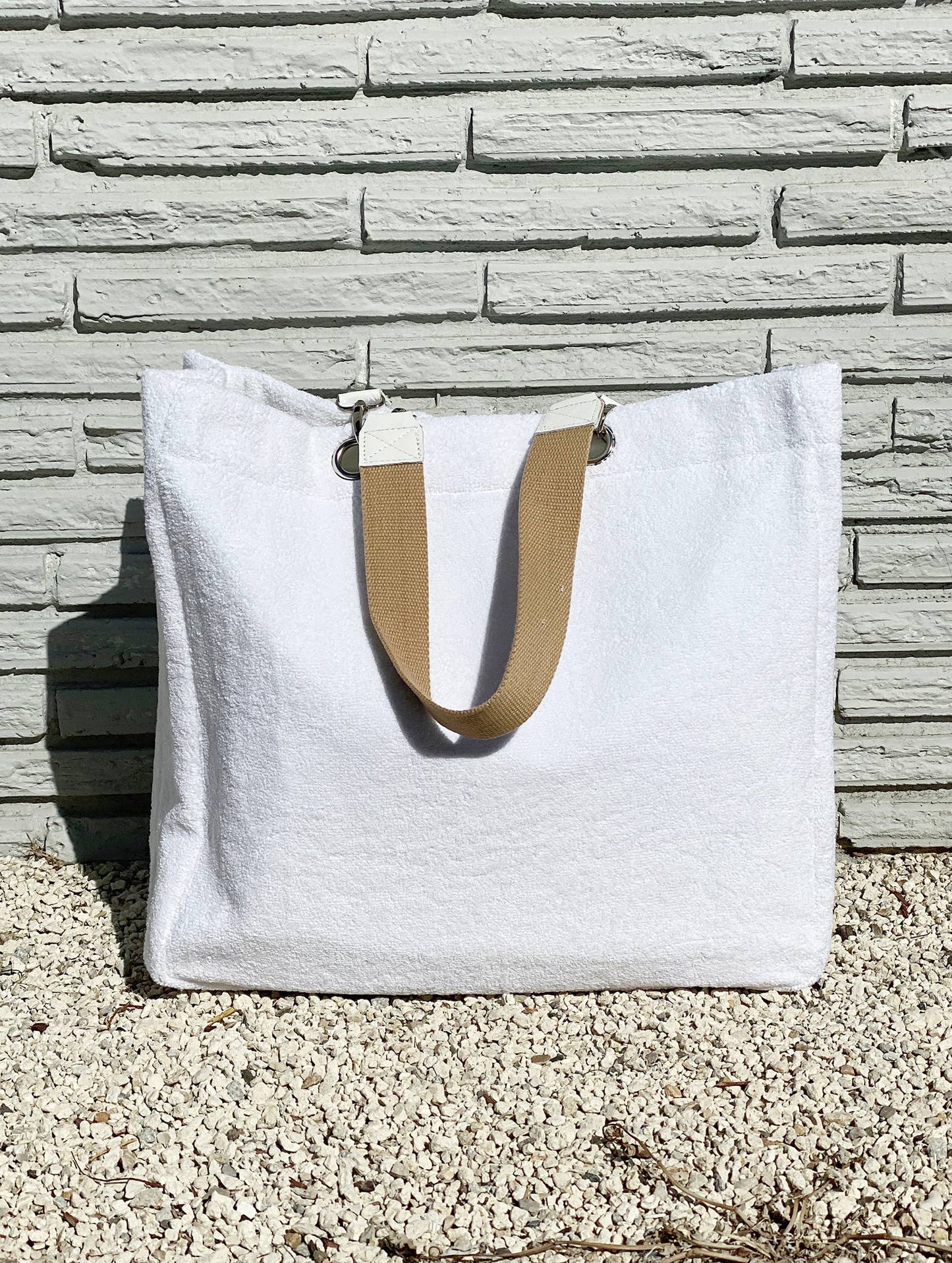 Solid Terry Plastic Lined Tote: Pearl Grey